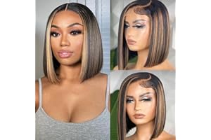 Ombre 13x4 Lace Front Wigs Human Hair Bob Wigs for Women Human Hair Straight Highlight Glueless Bob Wigs Human Hair Pre Pluck