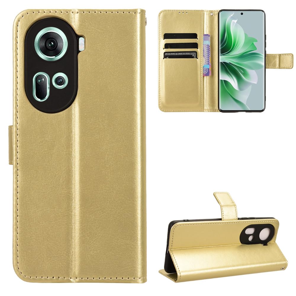 Oppo Reno 11 5G Case [Wallet Case] [Kickstand] [Card Slots] [Magnetic Flip Cover] Compatible with Oppo Reno 11 5G Smartphone(Golden)