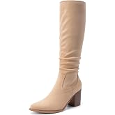 DREAM PAIRS Women's Slouchy Knee-High Chunky Heel Boots | 3-in Block Heel,Faux Suede Leather,Slouch Pull-on,Side Zipper,Pointed Toe,Comfortable Fall Winter Boots for Women
