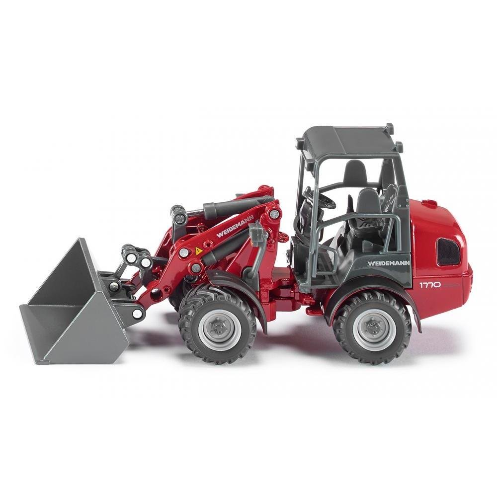 siku 3059, Weidemann Hoftrac Four-Wheel Loader, 1:32, Metal,Plastic, Red, Movable loading arm and shovel