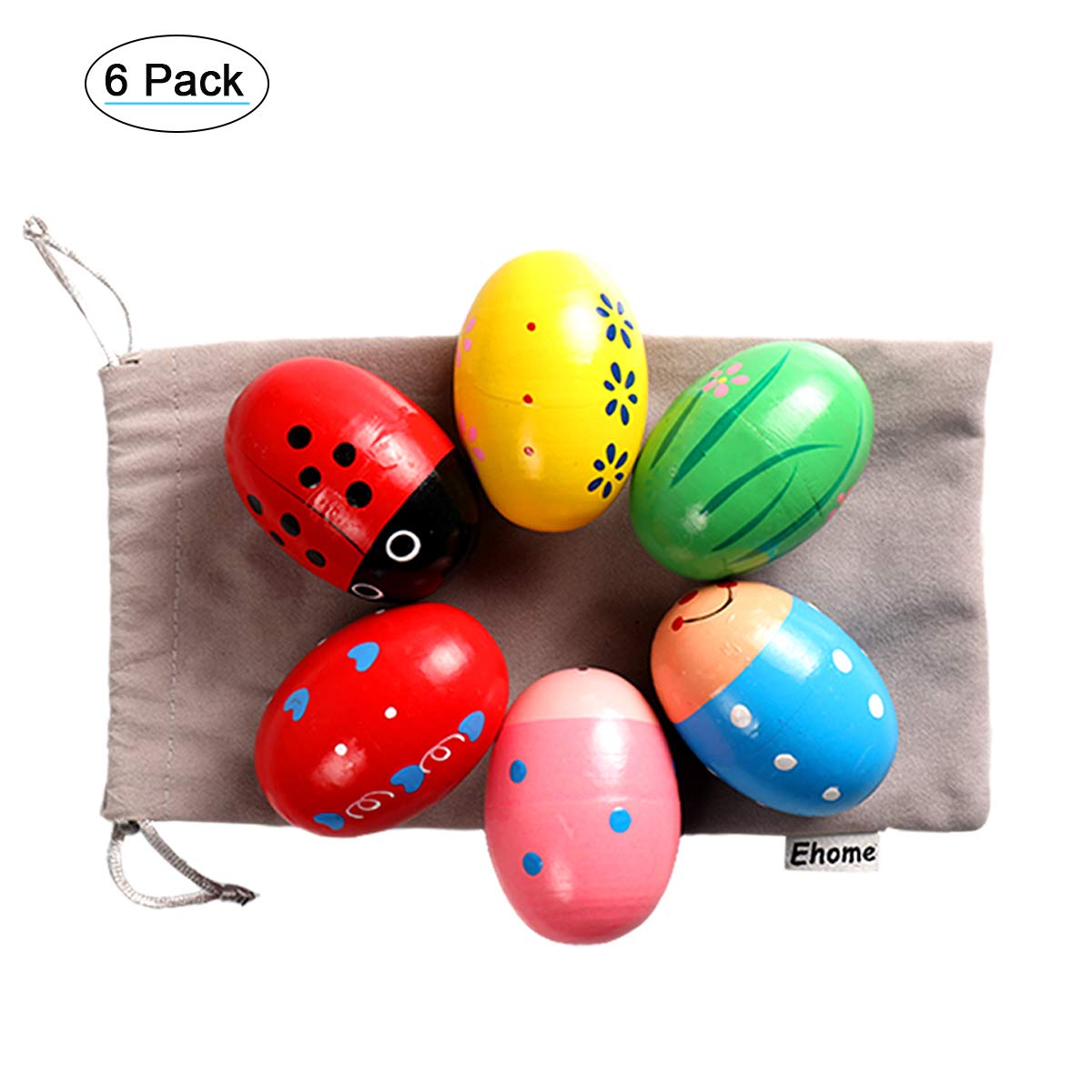 Ehome Easter Eggs Shakers, Wooden Percussion Musical Egg Maracas Shakers Easter Basket Stuffers