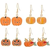 4 Pairs Pumpkin Earrings for Women Unique Fashion Funny Earrings Halloween Thanksgiving Party Costumes Jewelry Gifts