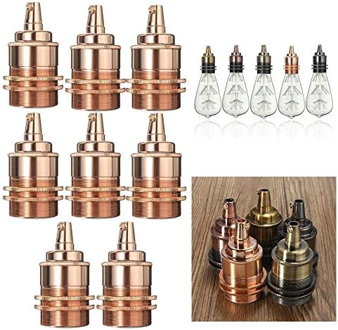 Vintage Edison E26 Light Socket with Hanging Hook, Jeffrien Industrial Retro Bulb Holder Lamps Base Pendant Light Fitting DIY Decorateion for Home Loft Bar Island, Rose Gold, 8 Packs
