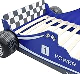 vidaXL Children's Race Car Bed Frame - Blue, 90x200 cm, Safety Rails view 4