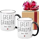 Dnuiyses EST 2026 Great Grandparents Mugs Set New Grandparents Gift, Promoted to Be Grandpa Grandma Mug, First Time Grandparents Gift, Unique Baby Reveal Pregnancy Announcement Gifts for Grandparents