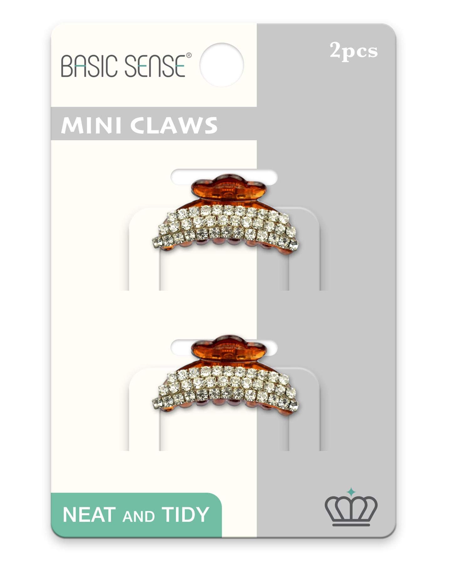 2 Pieces Shiny Mini Diamante Crystal Half Moon 1.18inch -3cm Hair Claw Clips Clamp, Tortoise Brown