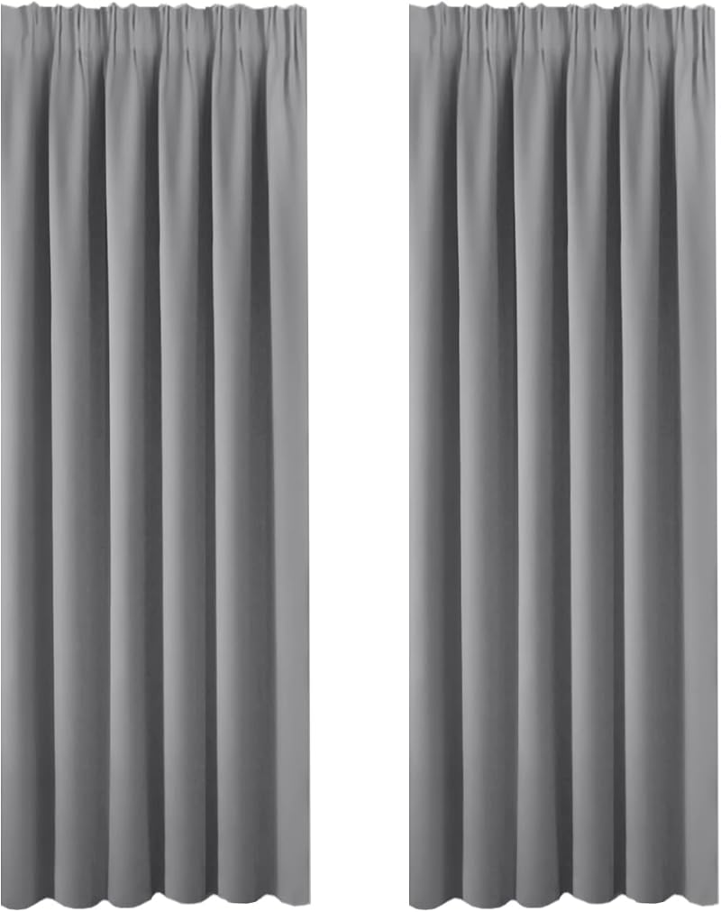 BellaHills 90 Drop Pencil Pleat Curtain Panels Grey 2 Pieces