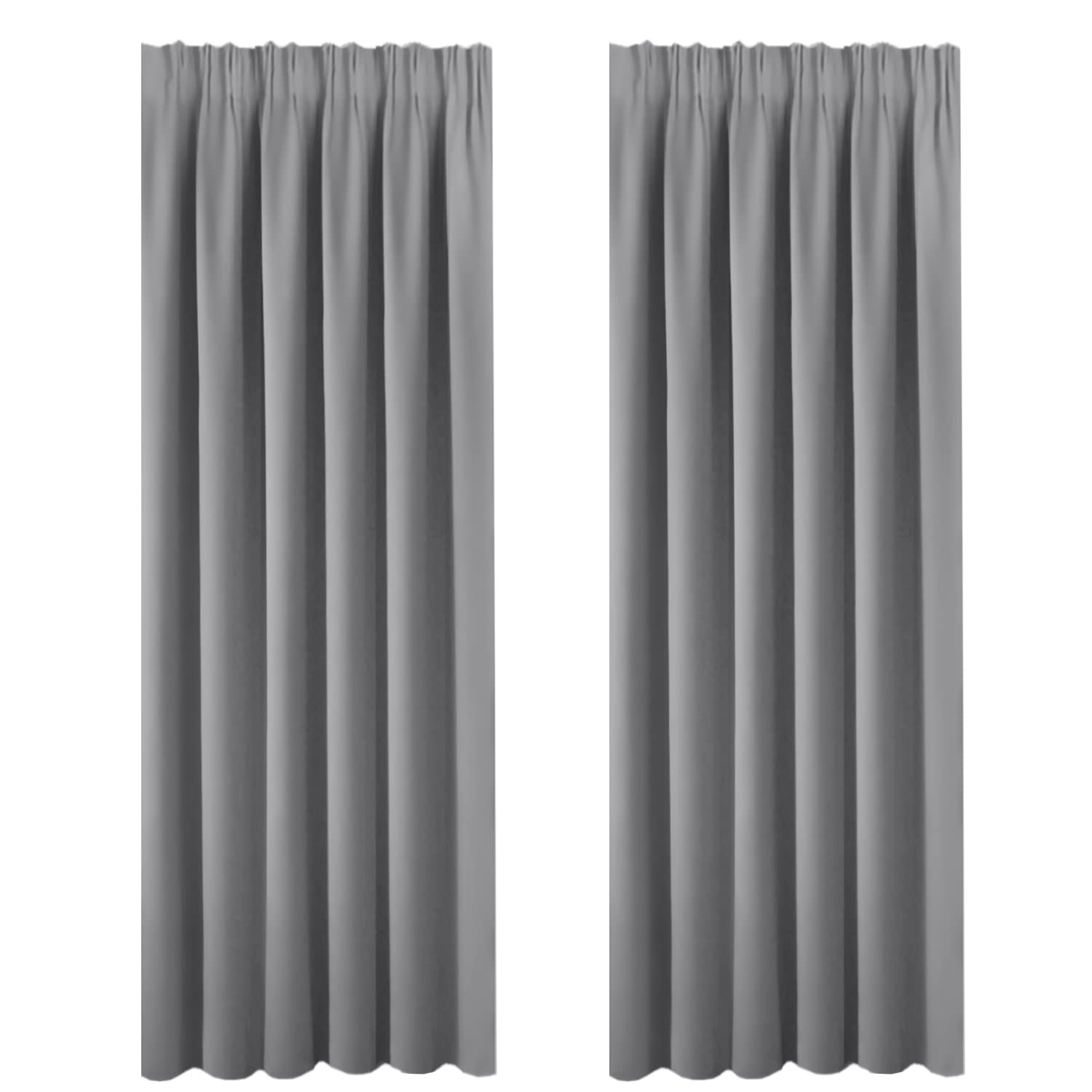 BellaHills Super Soft Thermal Insulated Window Treatment Pencil Pleat Top Blackout Curtains for Livingroom with Two Matching Tie Backs 66 x 90 Drop Inch, 2 Panels, Grey