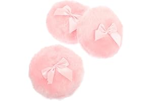 Hemobllo 3pcs Pink Plush round Powder Puff Set for Body Powder with Bowknot Design, Soft Cotton Makeup Puff