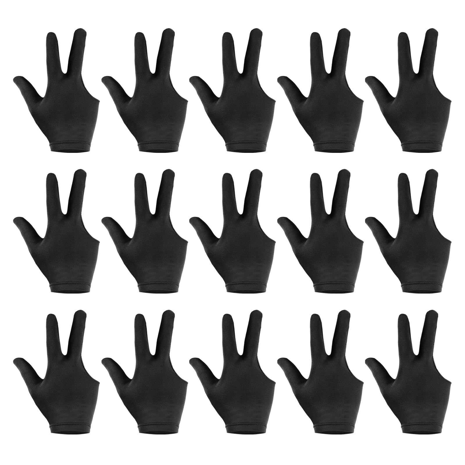 PATIKIL Breathable Pool Glove Spandex Left Hand, 15 Pcs 3 Fingers Anti Slip Billiard Accessories for Women Men Cue Shooter Snooker Sport, Black