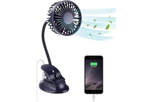 Mikikin Clip on Small Mini Fan, Portable Usb Battery Operated Rechargeable Quiet Personal Desk/ Baby Stroller Fan 3 Speeds Flexible Neck Great for Bed Office Car Dorm Travel Camping Beach
