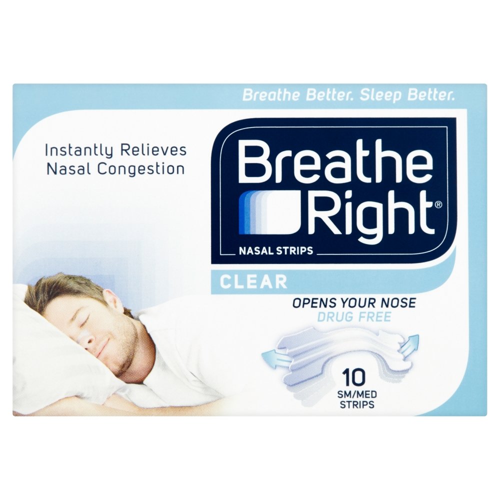 Breathe Right Nasal Strips, Stop Snoring Aids for Men & Women, Small/Medium Anti Snore Strips, Clear, Pack of 10