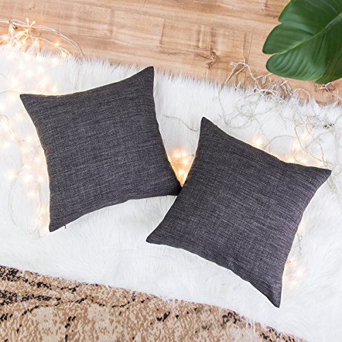 Jeanerlor Square Faux Lined Linen Decorative Striped Throw Pillow Case 24x24 inch Cushion Sham Set for Study House,2 Packs,(60 x 60 cm),Dark Grey
