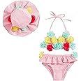 Yccutest Infant Baby Girl Flower Swimsuit 3Pcs Halter Triangle Tops Ruffle Bottoms Sun Hat Bikini Set Bathing Suit Swimwear