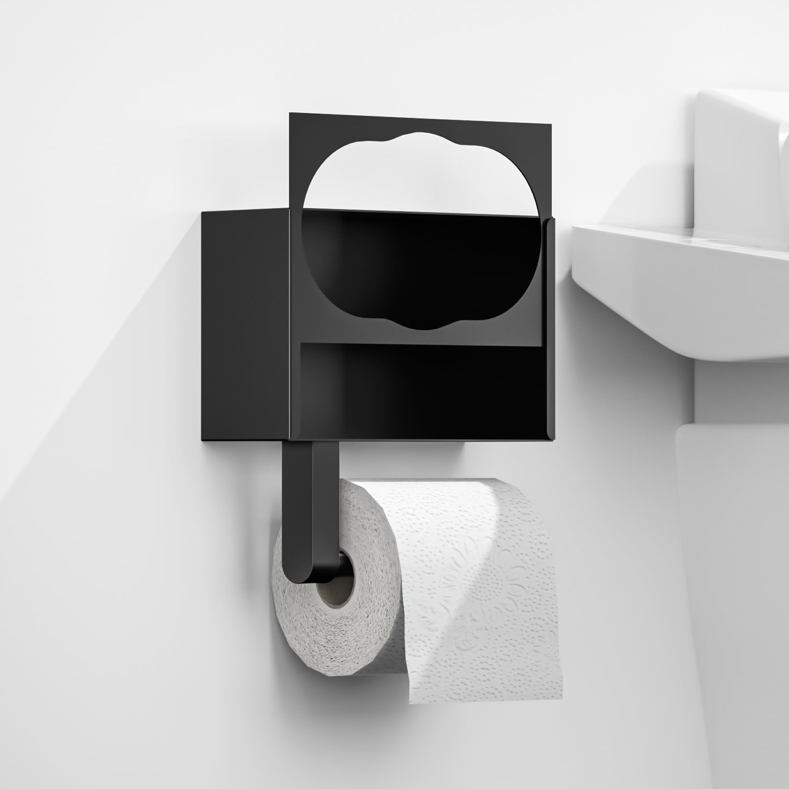 Photo 1 of ASTOFLI Toilet Paper & Wipes Holder with Storage Box, Matte Black Holder with Shelf