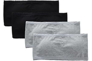 KATUTUDE 4 Pack Girls Bandeau Strapless Padded Bralettes Cami Wireless Tube Bra Seamless Lace Trim Cotton Bra for 8-14 Years