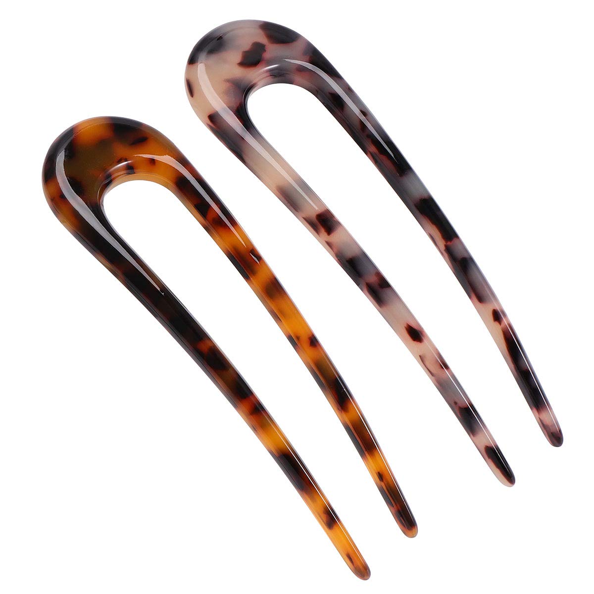 SOLUSTRE 2PCS French Style Cellulose Acetate Tortoise Shell U Shaped Hair Pin Fork Sticks 2 Prong Pin for women for Wedding Party Daily (Random Color)