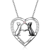 SHAOAN Black and White Cat Necklace for Women 925 Sterling Silver Heart Pendant Necklace Jewelry Halloween Christmas Gift for Women Cat Lovers