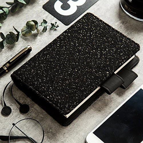 A6 Size Cover for Hobonichi Planners Japanese Design, Black Fabric with Gold Accents + PVC Cover on Cover