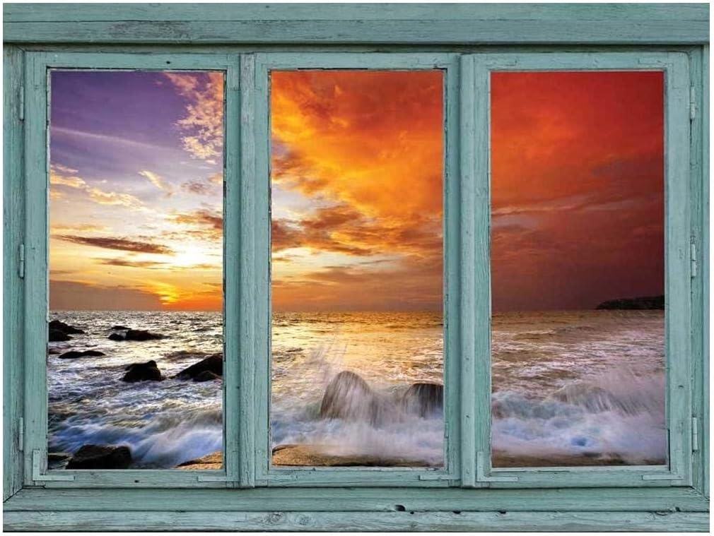 Wall26 - Waves Crash Over Volcano Rocks While a Beautiful Sunset Paints The Clouds Bright Orange - Wall Mural, Removable Sticker, Home Decor - 36x48 inches