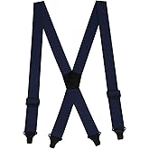 Buyless Fashion Heavy Duty Suspenders for Men - 48" Adjustable Straps 1 1/2" - X Back with Black Plastic Clips