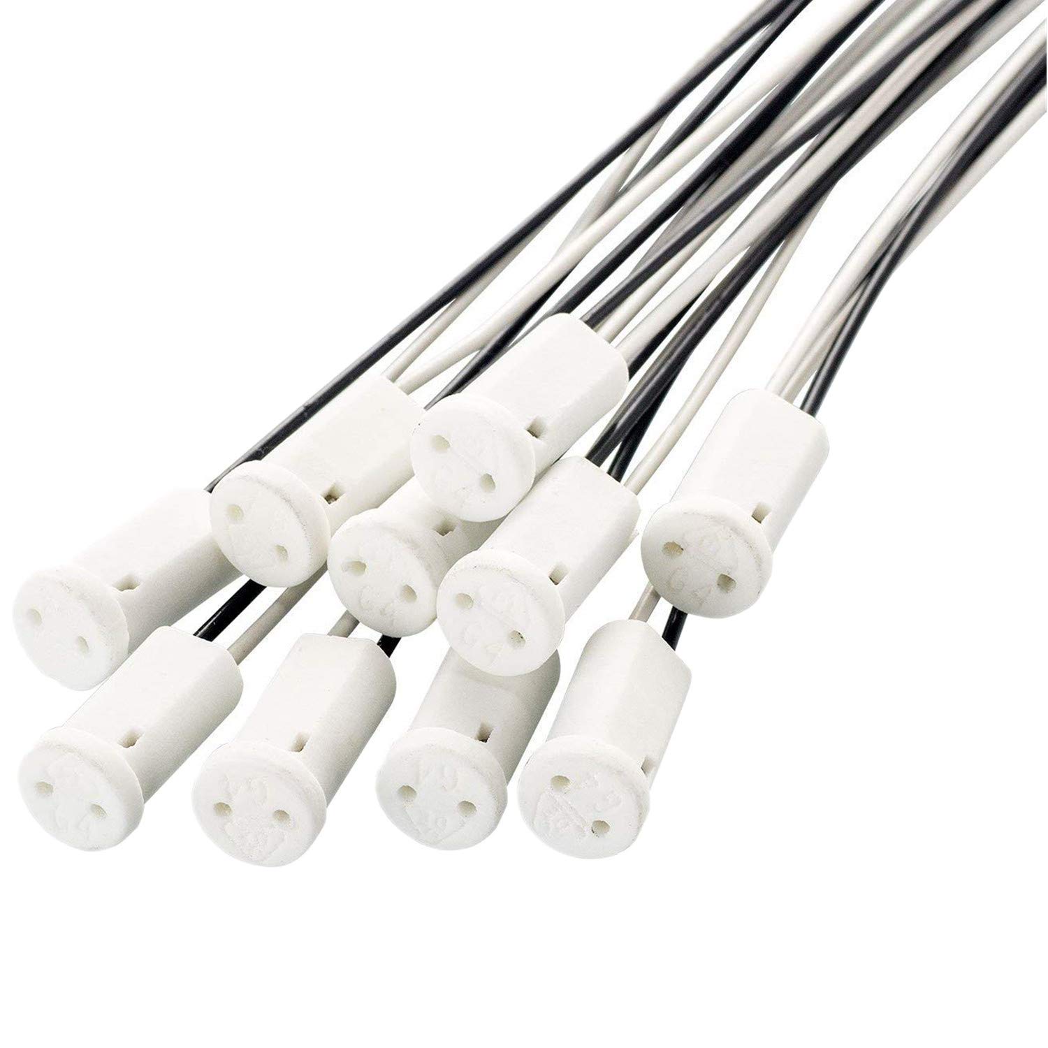 ODETOJOY G4 LED Bulb Socket Halogen MR11 Base Ceremic Lamp Holder Socket Adapter, Miniature Bi-Pin Base Socket for G4 with 10cm Cable (10)