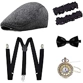 Gionforsy 1920s Accessories for Men 20s Gatsby Gangster Costume Accessories Set Newsboy Hat Set Roaring 20s Costume