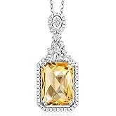 Gem Stone King 7.36 Ct Emerald Cut Checkerboard Yellow Citrine 925 Sterling Silver Pendant