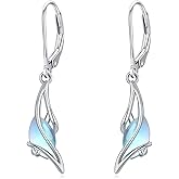 HPQQ 925 Sterling Silver Earrings for Women Oval Gemstone Dangle Drop Earrings Fine Jewelry Gifts for Women Wife Mom