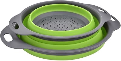 ZUOFENG Colander Set Foldable Silicone Filter 8 and 9.5 inch Green