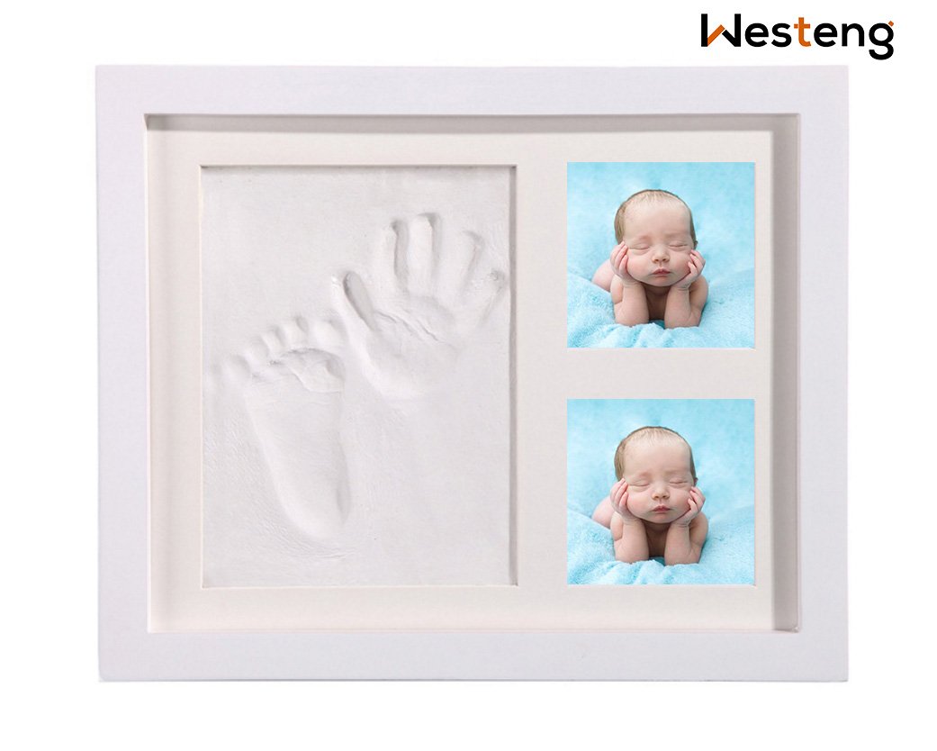Westeng Marco Huella Impresiones Arcilla Mano Pie Frame Madera Marco Fotos Bebé