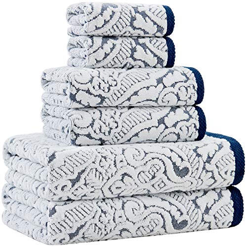 Truly Lou Cotton Decorative Towel Set, 6 Piece Jacquard Woven Towel Sets Include 2 Bath Towels