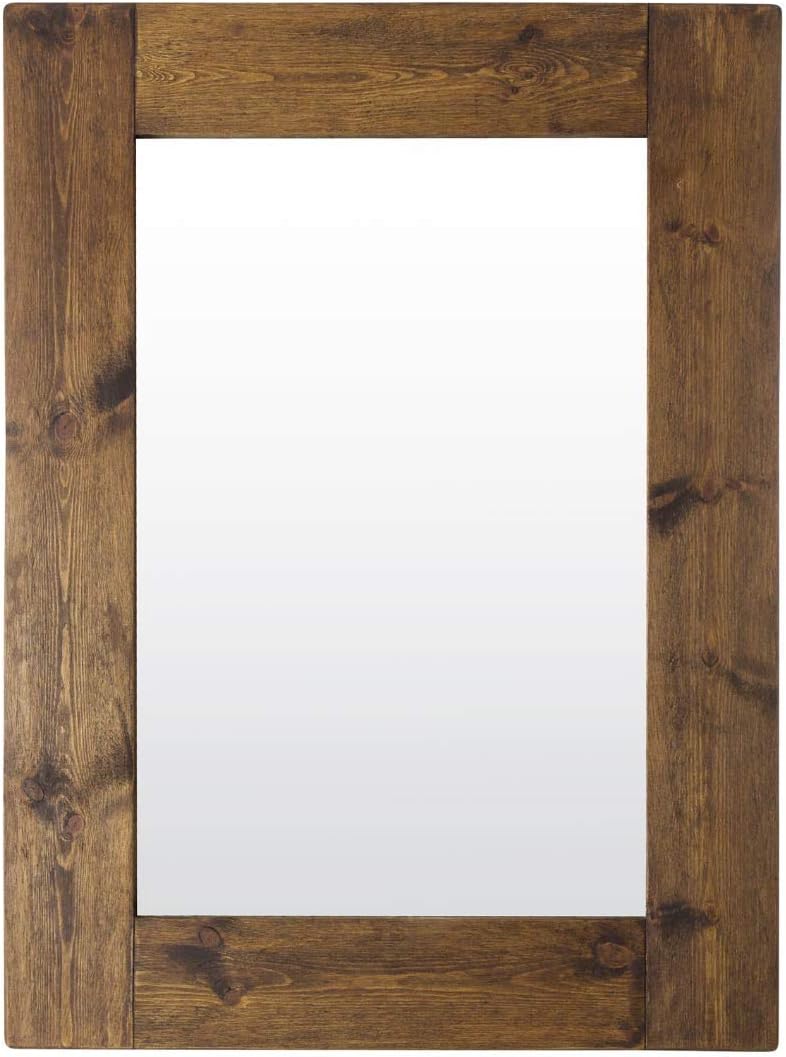 Large Rustic Natural Solid Wood Brown Wall Mirror 4Ft X 3Ft (122cm X
