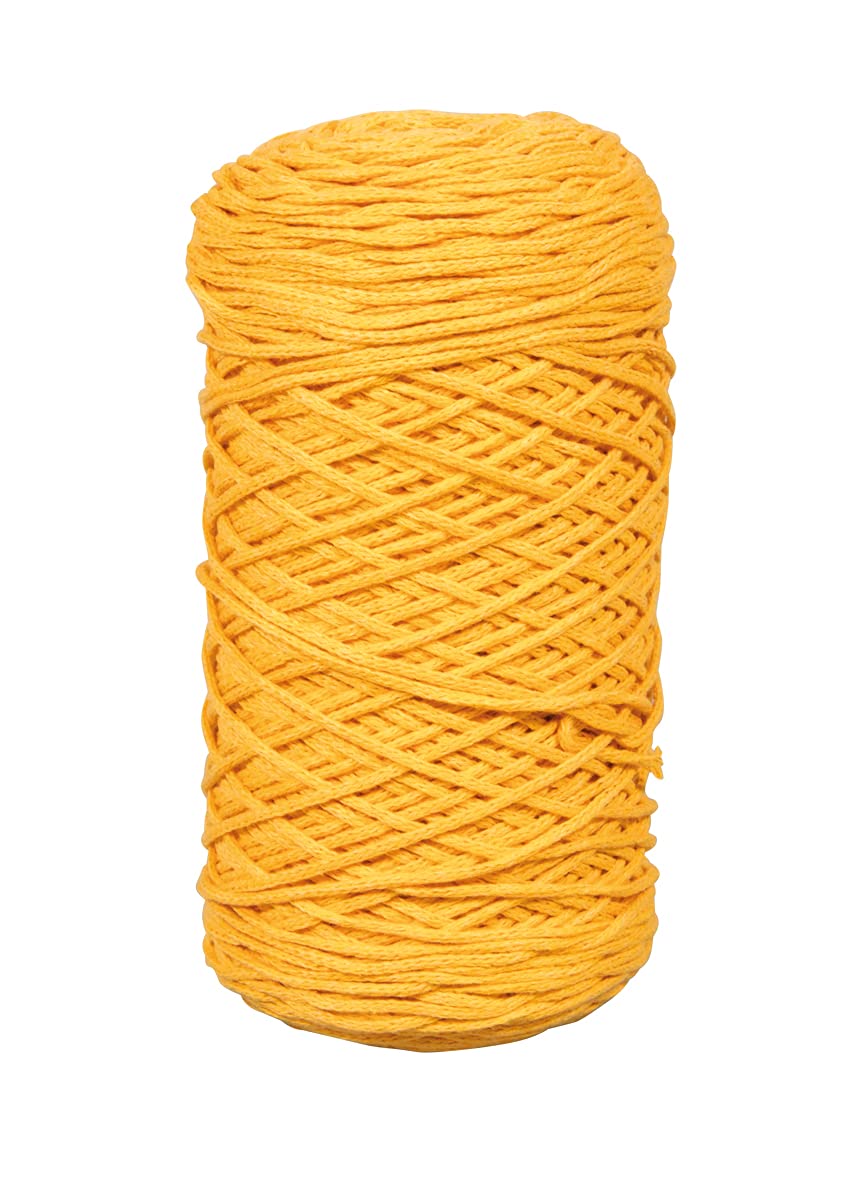 Rayher Braidy Recycling Yarn for Crafts and Decorations, Crochet Yarn, Macrame Cord with a Diameter of 2mm, 250m, honey yellow, 42009166
