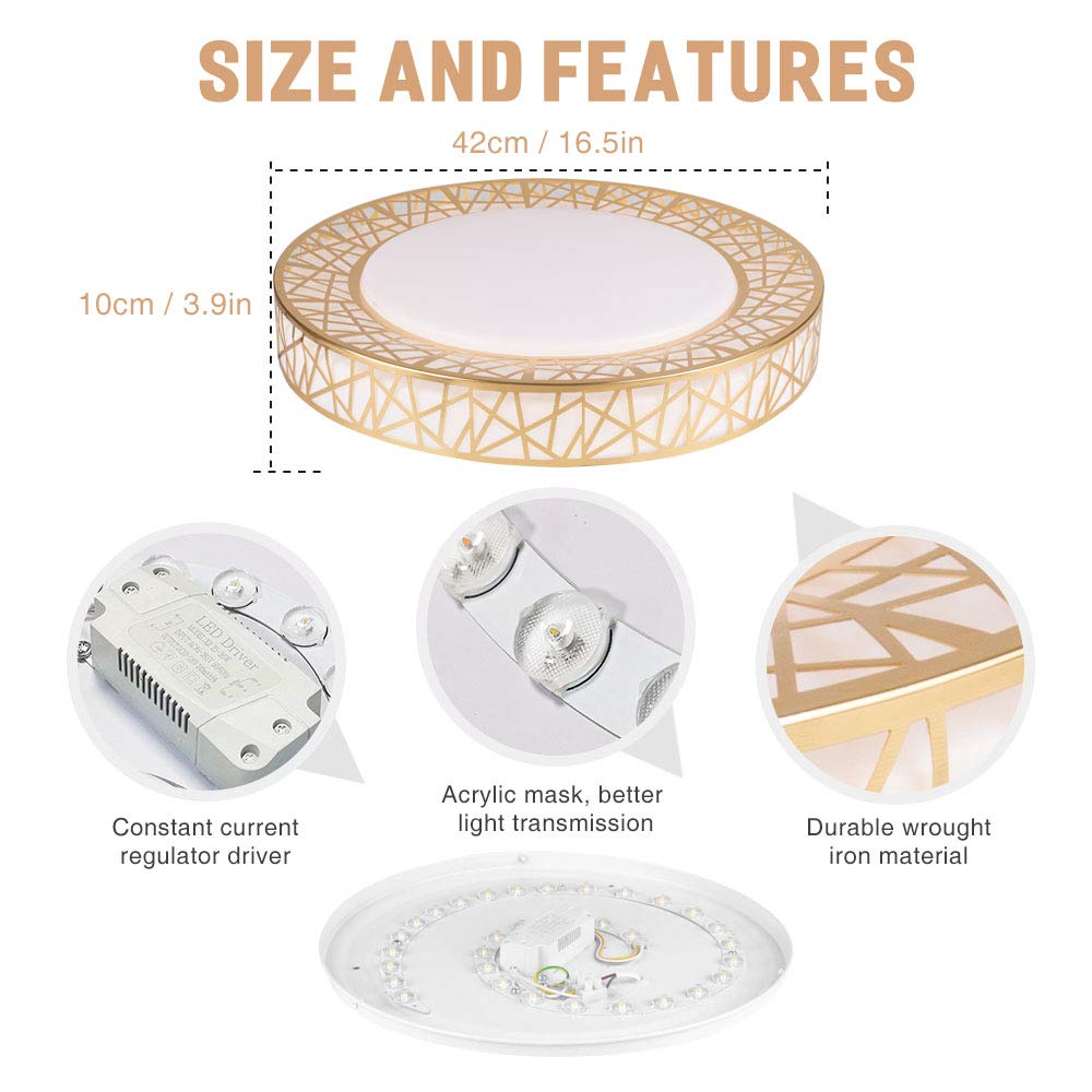 Neporal LED Ceiling Light Fixture,16 Inch-30W-Flush-Mount-Ceiling-Light,3 Color Temperature Light Fixtures Ceiling for Bedroom,Kitchen,Living Room