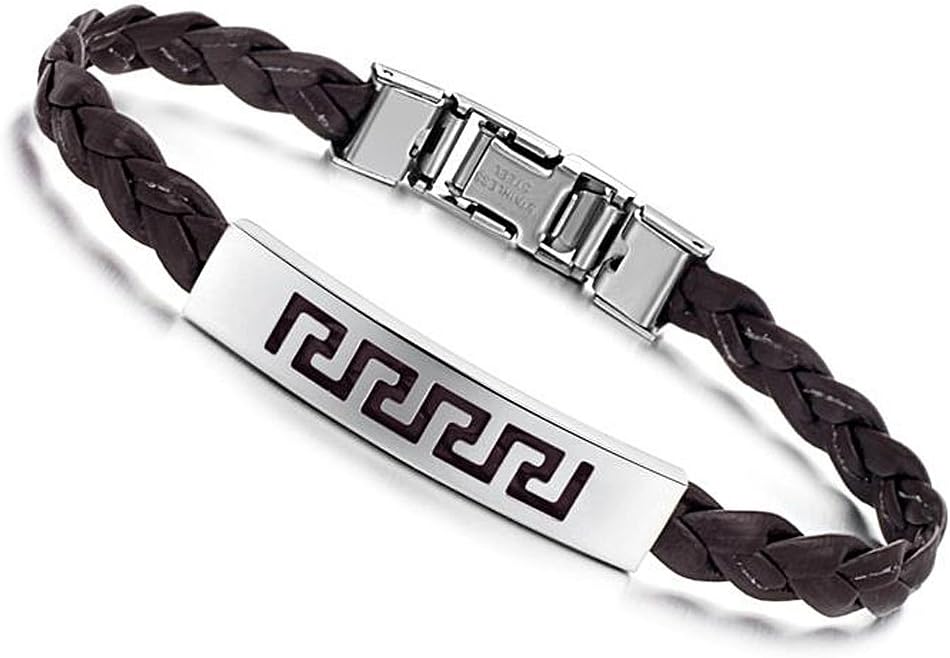 Jianan Jewelry Wall Belt Genuine PU Leather Stainless Steel Unisex Bracelet PH506(Brown)