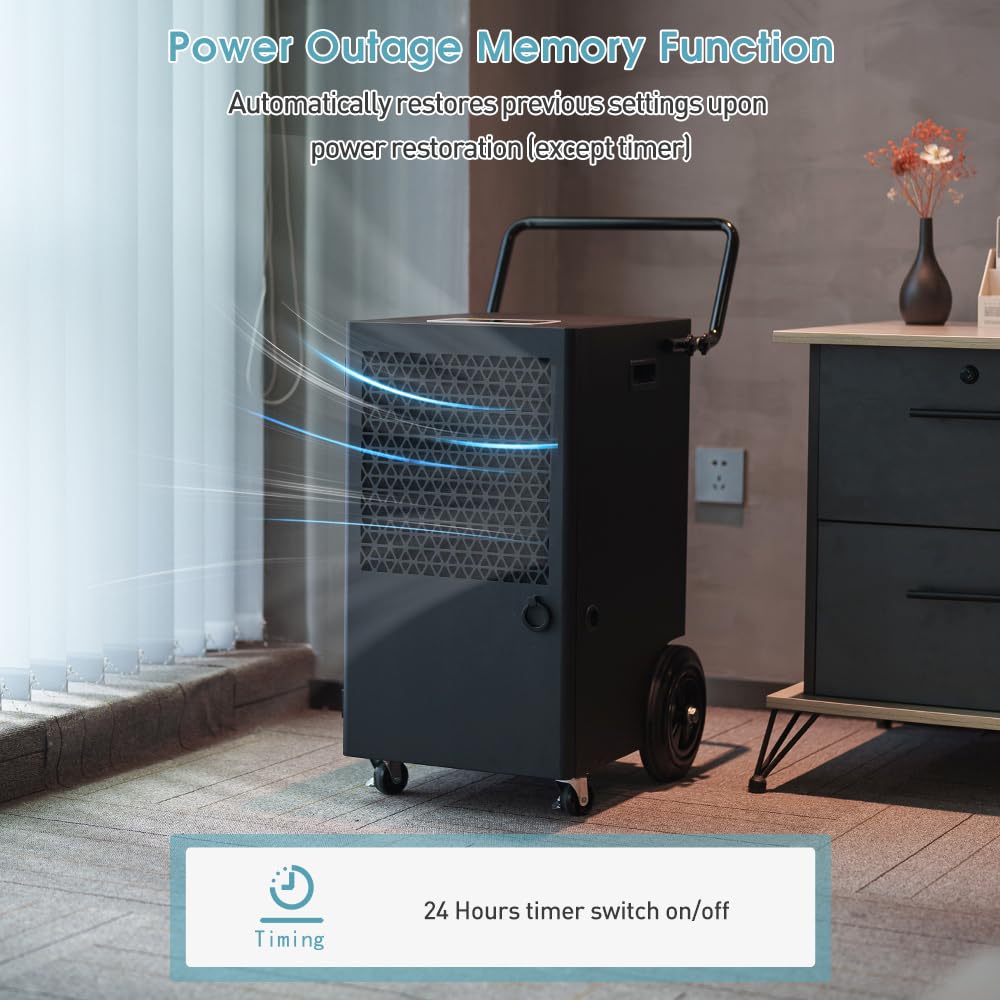 iOCHOW 70L / Tag Industriellen Elektrischer Luftentfeuchter: Fläche 200m2 / 500m3 Bautrockner keller, 24Hr Timer Raumentfeuchter Trocknungsgerät, Tragbarer Entfeuchter Badezimmer mit 5,5L Wassertank 4