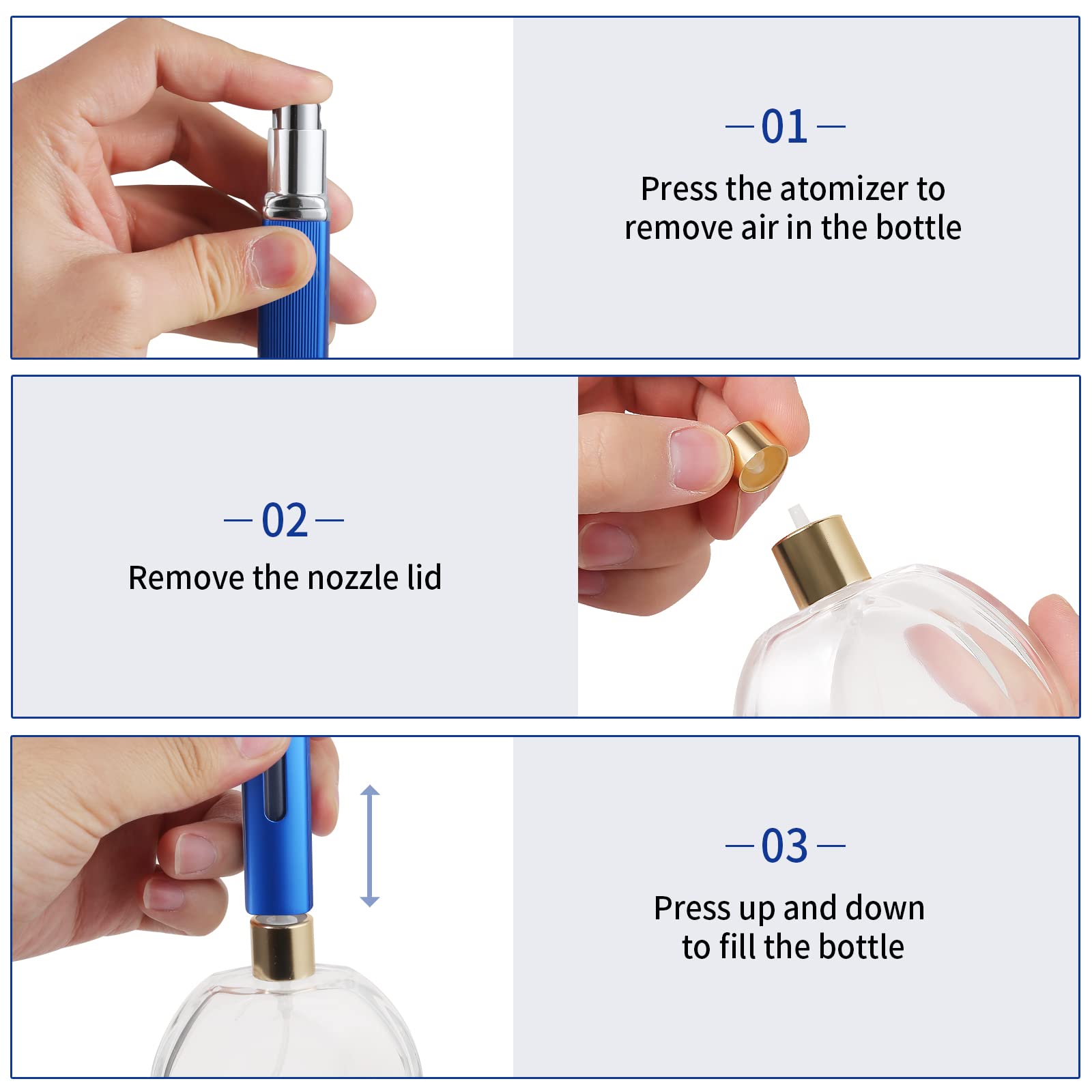 YOCASII 8ml Travel Perfume Atomizer Refillable, 3pcs Square Cologne Bottle Refillable, Travel Size Empty Spray Bottles Perfume Atomizer