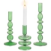 Glasseam Green Glass Candle Holders: Tapered Candlestick Holders Set of 3, Modern Candle Stick Holders for Taper Candlesticks, Decorative Candle Holders for Wedding Christmas Party Dinner Decorations