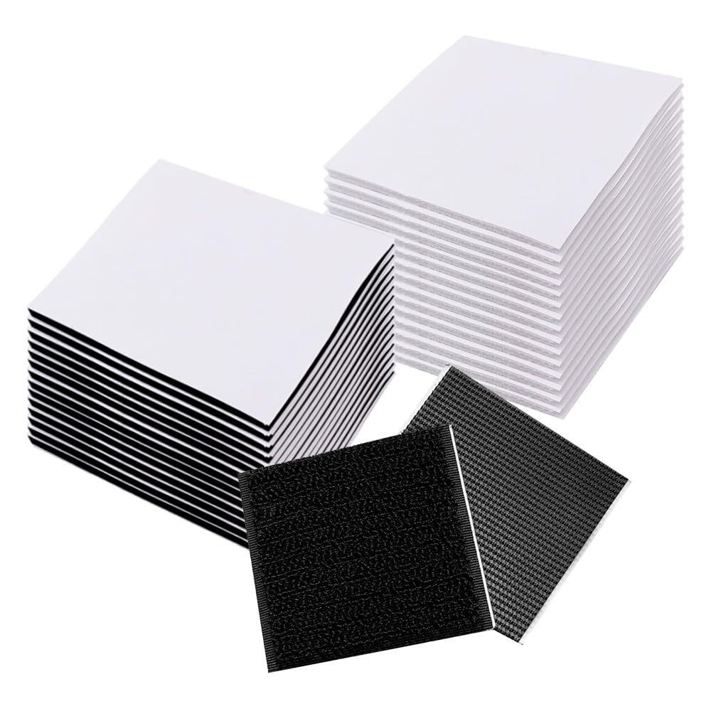 HLIWS Sticky Backed Tape-30pcs Reusable Hook and Loop Tape Strips,Non Slip sofa Cushion Pad,Fixed Rug Pads,for Home,Office(Square,15 black,15 white)