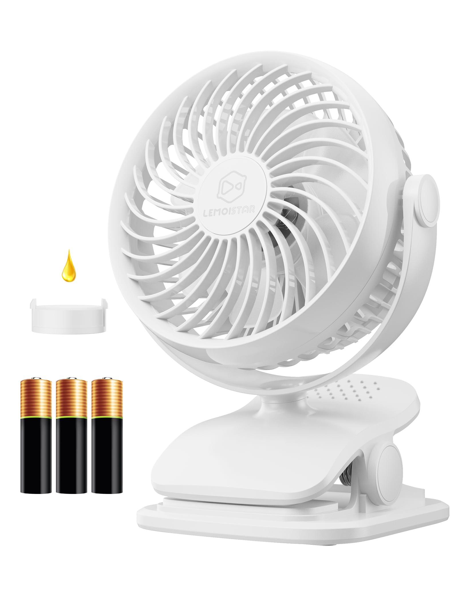 Photo 1 of AA Battery Operated Clip-On Fan with Aroma, 4 Speeds, 5-inch Small Personal Fans for Baby Stroller, USB Powered, Quiet, 360° Rotation for Desk/Dorm/Camp/Golf Cart, Portable Home/Office/Bed Use