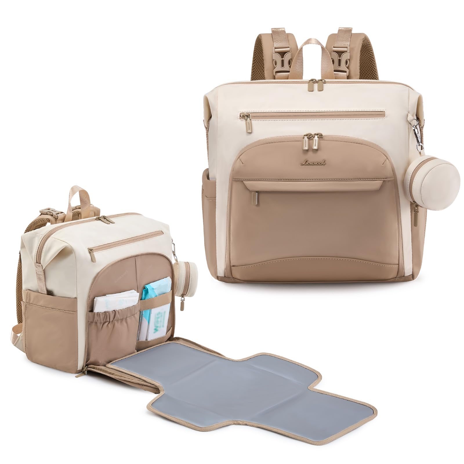 Photo 1 of LOVEVOOK Diaper Bag Backpack, Baby Bag with Changing pad, Waterproof Diaper Backpack for Mom Dad, cute Mommy Bag for Boy and Girl, Travel Essential Baby Registry Shower, Beige-Khaki