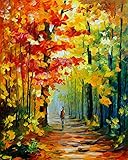 Assorted Paint-by-Number Kits for Adults - Autumn Walk (Frameless) - Includes Brushes, Paints and Numbered Canvas - 16'' x 20'' - Great for kids and adults - by Red Stapler