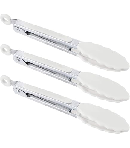 Mini Tongs With Silicone Tips Small Silicone Tongs 7-inch Mini Serving Tongs, Set Of 3 | DK Small Tongs