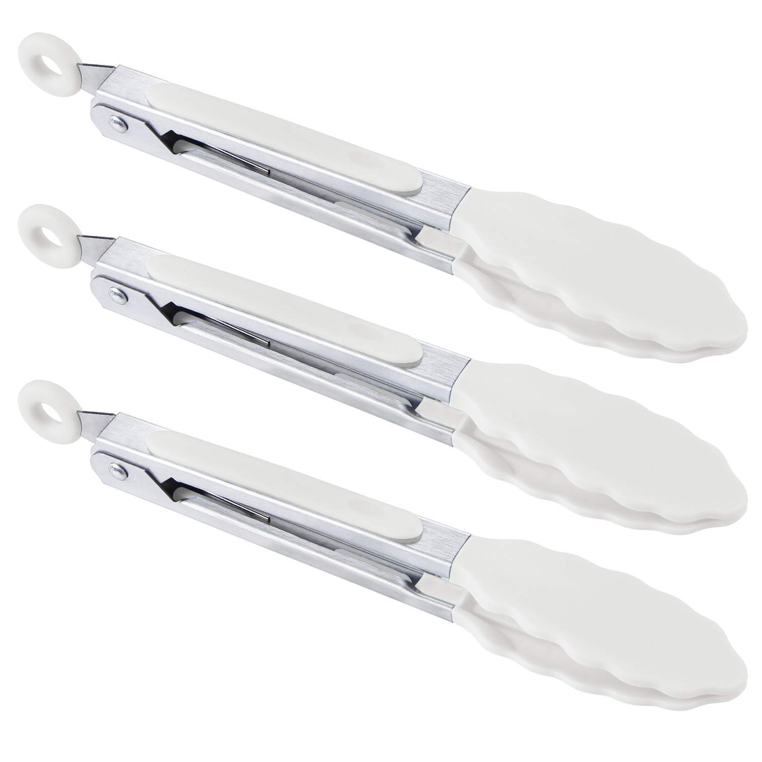 MSY BIGSUNNY 7" Mini Silicone Serving Tongs Set (3, Snow White)