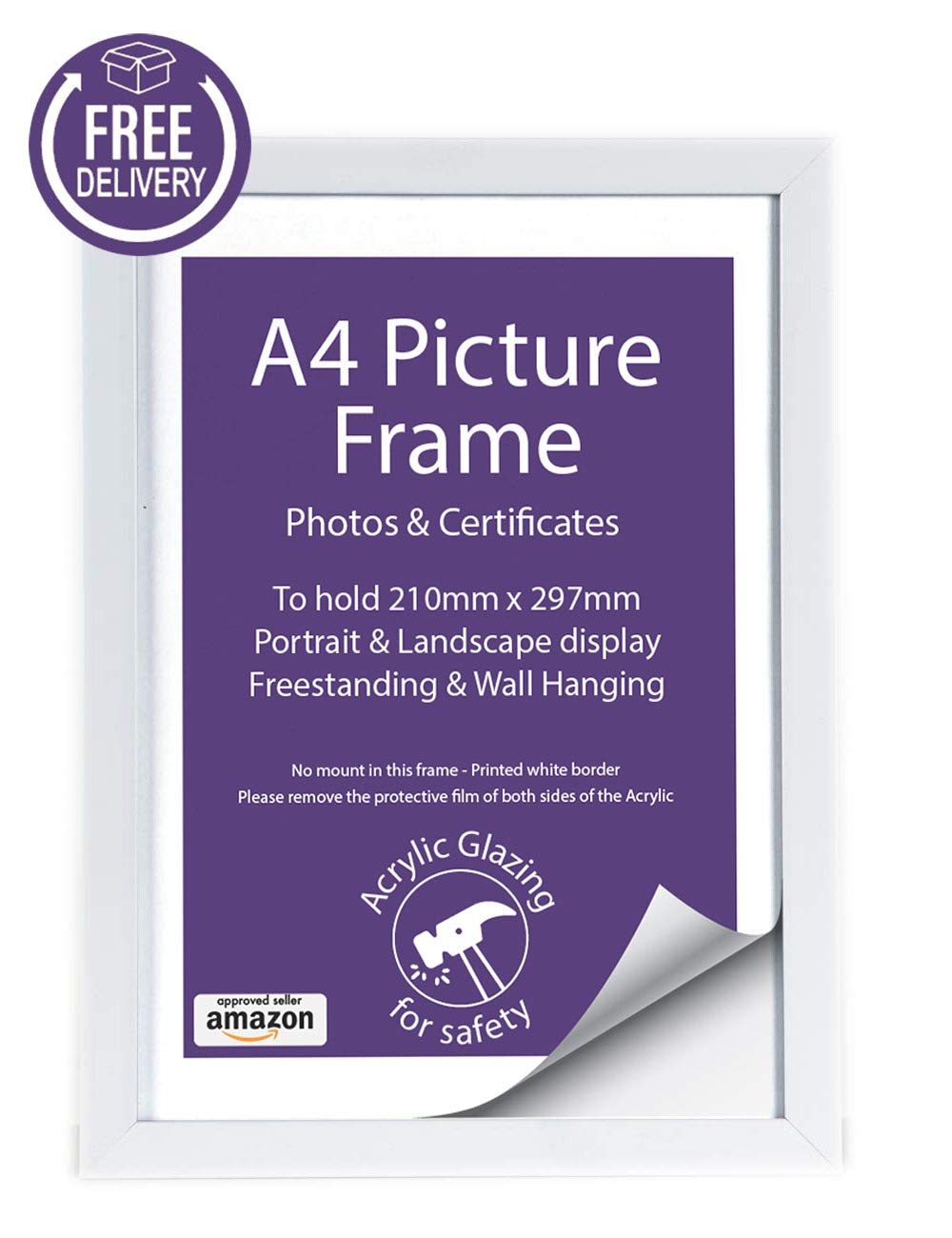 A4 White Picture Frame Wooden Free Standing Wall Hanging