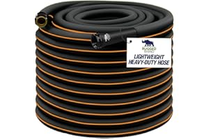Rugged Rhino Heavy Duty Flexible Light Weight Garden Hose, 50ft x 5/8in, 4 Layer Leakproof Outdoor Gardening Tools, Watering Supplies, Powerful Water Pressure for Lawn, Flowers, Black Orange