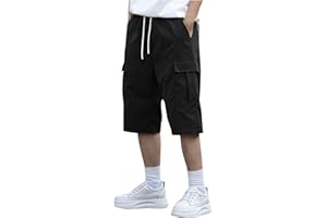 Men's Capri Pants Stretch Waist Knee Long Cargo Shorts Relaxed Fit Hiking Athletic Running Pants with Mulit Pockets