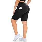 MOREFEEL Plus Size 8" Biker Shorts with Pockets for Women – High Waisted Tummy Control Black Yoga Shorts (XL-4XL)