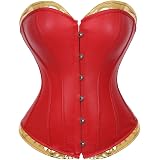 Corset Bustier Rouge En Satin Avec Dentelle - Baleines Plastique, Laçage Dos - Pour Lingerie, Mariage, Déguisement (Halloween, Noël)